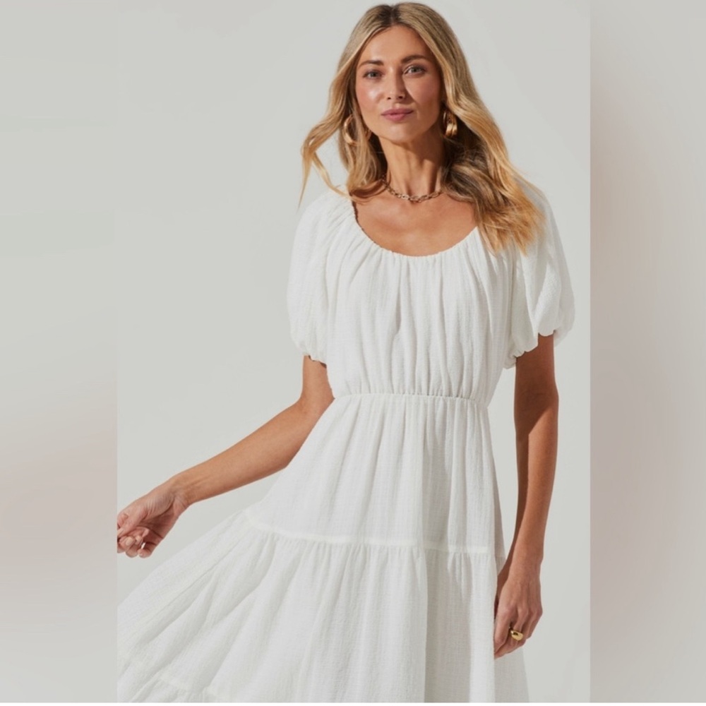 ASTR smocked tiered maxi dress in white